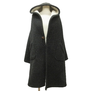 a-ruene-enRNA-N long coat gown reverse side nappy hood wool gray M #SM1 lady's 