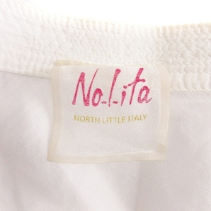 ノリータ NOLITA ブラウス カットソー フレンチスリーブ Vネック シアー ロゴ ワンポイント 刺繍 コットン 白 ホワイト S ■RF レディースの画像7