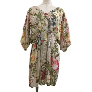  Mercury Duo MERCURYDUO tunic blouse V neck .. feeling sia- floral print multicolor 7 minute sleeve F pink green green lady's 