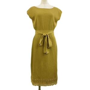  Proportion Body Dressing One-piece knitted I line knees height rib lace ribbon belt no sleeve 3 yellow mustard yellow 
