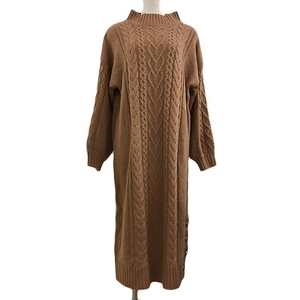  Olive des Olive One-piece knitted I line long pull over high‐necked rib cable braided long sleeve F tea Brown lady's 