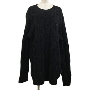 パブリックイメージ セーター ニット チュニック プルオーバー ラウンドネック ケーブル編み ウール 長袖 2 黒 ブラック レディース