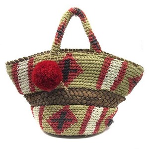laugoaLaugoa Nano Universe neitib knitted basket bag pouch type bonbon Logo charm attaching beige Brown red lady's 