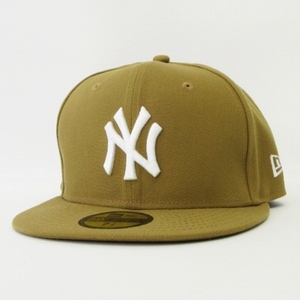 ニューエラ NEW ERA 美品 59FIFTY MLB NY ニューヨーク・ヤンキース キャップ ベージュ ホワイト 7 1/4 57.7cm 帽子 メンズ