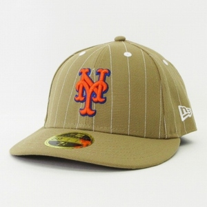 ニューエラ NEW ERA 美品 59FIFTY LOW PROFILE LP Pinstripe MLB NY ニューヨーク・メッツ キャップ ピンストライプ ベージュ オレンジ 7 1