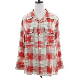  unused goods Beams Boy EXCLUSIVE FABRIC shirt turn-down collar long sleeve thin check red green red green tops /BT lady's 