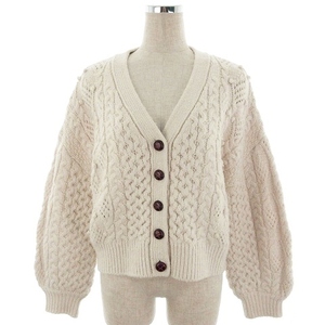  Moussy moussy knitted cardigan long sleeve V neck thick plain F light beige tops /BT lady's 