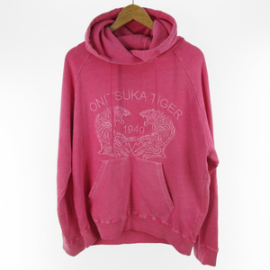 オニツカタイガー Onitsuka Tiger SWEAT HOODIE パーカー スウェット プルオーバー ピンク 2183B170 刺繍 ロゴ L メンズ