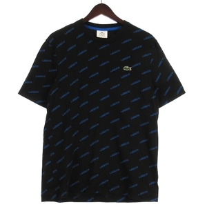 ラコステ ライブ Lacoste L!VE Tシャツ カットソー 半袖 ロゴ 総柄 ブラック メンズ