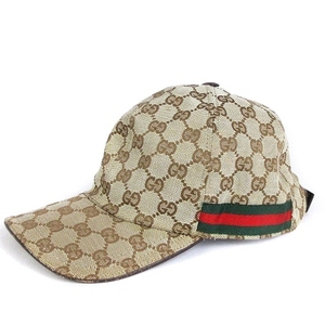 グッチ GUCCI ベースボールキャップ 帽子 ベルクロ シェリーライン GGキャンバス 総柄 ベージュ XL ■SM1 メンズ レディース