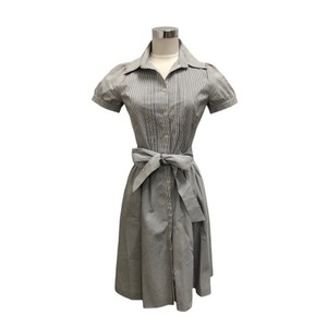  Rope ROPE shirt One-piece Mini One-piece short sleeves stripe cotton .7 gray white white lady's 