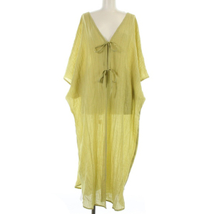  unused goods Osmosis osmosis 2WAY gown One-piece ribbon long . minute sleeve F yellow green green /SR35 lady's 