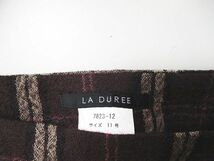 ラデュレ LA DUREE チェック柄 ロング丈 フレアスカート 11号 茶系 ダークブラウン 変形 デザイン 裏地 レディース_画像3