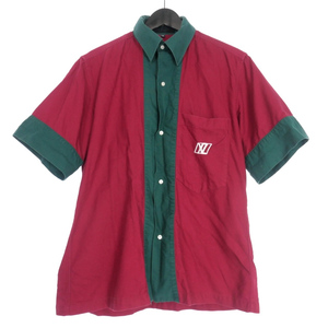 ザンダーゾウ XANDER ZHOU カラーブロックシャツ トップス 半袖 48 グリーン/レッド メンズ