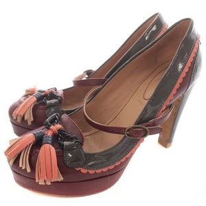  Chloe SEE BY CHLOE platform pumps tassel strap enamel switch 36.5 23.5cm bordeaux gray 