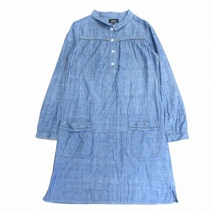 アーペーセー A.P.C. デニム シャツ ワンピース ロング プルオーバー ハーフボタン 長袖 36 ブルー 青 レディース