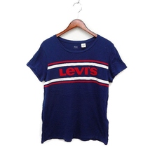 リーバイス Levi's ロゴプリント Tシャツ カットソー 半袖 クルーネック コットン 綿 M ネイビー 紺 /FT27 レディース_画像1