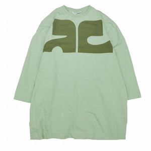 美品 クレージュ courreges PARIS オーバーサイズ ビッグシルエット ロングスリーブ Tシャツ 長袖 ロゴ プリント クルーネック 丸首