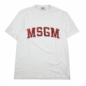 エムエスジーエム MSGM Tシャツ カットソー フロントロゴ 刺繍 半袖 クルーネック 白 ホワイト XS レディース