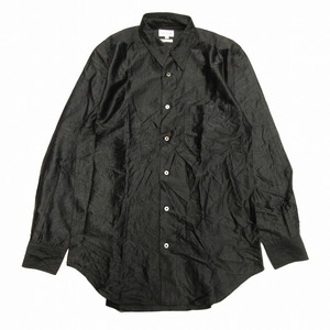 美品 ポールスミス PAUL SMITH 90's シワ加工 シャイニー シャツ カットソー 無地 光沢 ナイロン ヴィンテージ L 黒 ブラック メンズ※