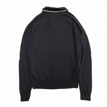 ジョンスメドレー JOHN SMEDLEY ニット ロング ポロシャツ セーター 長袖 エクストラファインメリノウール ボタンレス M ネイビー メンズ_画像2