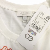 未使用品 エスカーダ スポーツ ESCADA SPORT フラワー刺繍 Tシャツ カットソー ロング 七部丈 花柄 ロゴ ストレッチ M ホワイト レディース_画像8