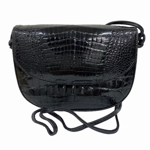  Mini shoulder bag diagonal .. crocodile leather original leather wani leather Singapore made pochette black black 1119 lady's 