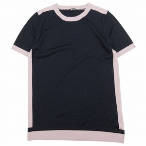 ジルサンダー ネイビー JIL SANDER NAVY バイカラー ウール ニット セーター 半袖 クルーネック ハイゲージ プルオーバー BLM11