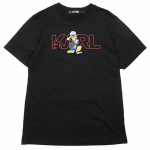 美品 カールラガーフェルド KARL LAGERFELD × Disney ディズニー ドナルド・ダック LOGO T-SHIRT Tシャツ 半袖 プリント カットソー S 黒