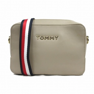 トミー TOMMY 2way レザー ショルダー バッグ ポシェット ポーチ 鞄 トリコロール ロゴ ベージュ系 レディース♪９※