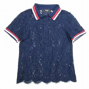 sineka non Sinequanone ska LAP Chemical race polo-shirt short sleeves pull over blouse line XS navy blue navy / lady's /BLM11
