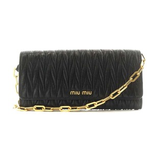 ミュウミュウ miumiu マテラッセ ショルダーウォレット 長財布 チェーン レザー 黒 ブラック 5DH002 /AN11 ■OH レディース