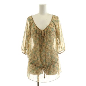  Michel Klein MICHEL KLEIN shirt blouse long sleeve see-through sia- total pattern 38 M multicolor beige green 