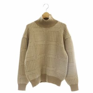 オーラリー AURALEE HARD TWIST MERINO JACQUARD KNIT ジャガードニット セーター ハイネック 長袖 0 キャメル ホワイト レディース