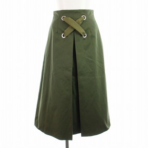 LE CIEL BLEU 22SS Big Lace Up Flow Skirt スカート フレア ミモレ ロング タック レースアップ 36 S カーキ 22S67314