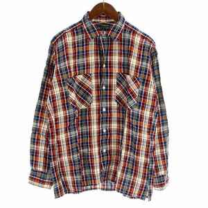 モヒート MOJITO ABSHINTH SHIRT シャツ カジュアルシャツ 長袖 リネン100％ チェック S 紺 ネイビー 赤 レッド 2082-1103