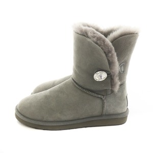 アグ UGG ベイリー ボタン ブリング Bailey Button Bling ムートンブーツ ショート ロゴ US7 24cm グレー 3349 ■GY19 /MQ レディース