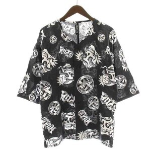 未使用品 ルードギャラリー 東京ルード BLACK DUB SETTER -巳- DUB SHIRTS シャツ カジュアルシャツ 半袖 ノーカラー 総柄 L 黒 白