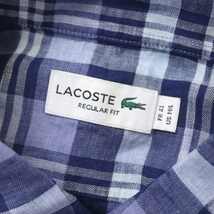 ラコステ LACOSTE リネンショートスリーブボタンダウンシャツ チェック M/L 水色 紺 ライトブルー ネイビー /HK ■OS ■SH メンズ_画像3