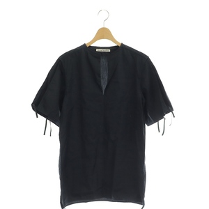  Acne s Today oz Acne Studios BLUMA DRY POP blouse shirt . minute sleeve key neck slit pull over 34 black black /CX #OS