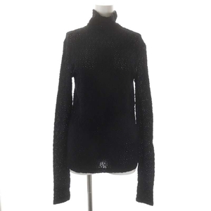 ジルサンダー JIL SANDER フラワージャガードタートルネックトップス ニット カットソー 長袖 シアー 36 黒 ブラック /DO ■OS レディース