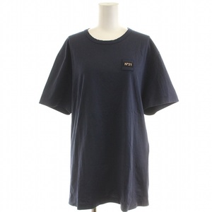 ヌメロヴェントゥーノ N°21 Tシャツ カットソー 半袖 チェック柄 ロゴ M 紺 ネイビー /AQ ■GY19 レディース