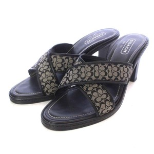  Coach COACH sandals high heel signature pattern 7.5B 24.5cm black black /YO9 #SH lady's 