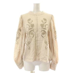 アメリヴィンテージ Ameri VINTAGE LADY EMBROIDERY PUFF BLOUSE ブラウス 長袖 モックネック バルーンスリーブ 刺繍 花柄 F ベージュ