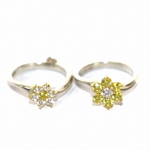 スタージュエリー STAR JEWELRY コンビリング 指輪 2点セット K18 シルバー925 花モチーフ フラワー クリスタル 7号 黄 イエロー