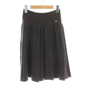  Chanel CHANEL pleated skirt flair knee height knitted check wool 34 XS gray /NW29 lady's 