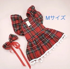 【犬服】ワンピース　リボン付き　普段着／クリスマス用　Mサイズ