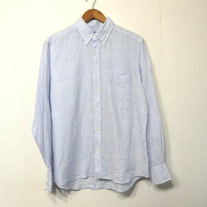 【送料無料】メーカーズシャツ鎌倉リネンシャツ/水色ストライプ柄　Lサイズ　美品　MAKER'S SHIRT KAMAKURA