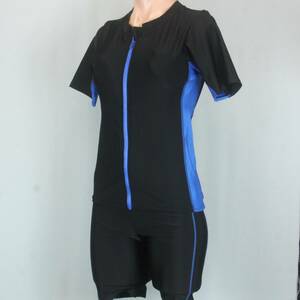 U5540★ツーピース 水着 11L ジッパー レディース 女子 水泳 競泳 セパレート 半袖 ブラック 黒 青 スイムウェア スイミング プール