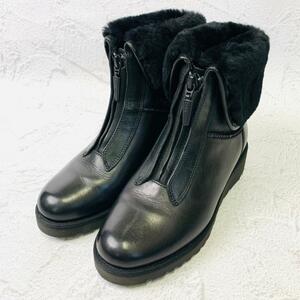 【美品】アグ フロントジップ ムートンブーツ ボア 2WAY 黒 レザー 22 UGG Australia